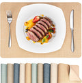 Heat Resistant Placemats Set of 4, 17x12in Waterproof Wipeable Faux Leather Non Slip Table Mats, Easy to Clean, Stain Resistant, for Kitchen Dining Room-– Warm Tan