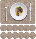 MOSAYT Faux Leather Placemats Set of 12, Heat Resistant Vinyl Place Mats with Coasters, Wipeable Washable 100% Waterproof Oil Proof Table Mat for Kitchen Dining Party Indoor Outdoor, 12" x 17", Khaki