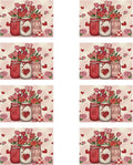 XCHI Roses Flowers Love Hearts Vase Valentine’s Day Placemats Set of 8 Table Mats for Party Home Kitchen Dining Table Decorations 12x18 Inch