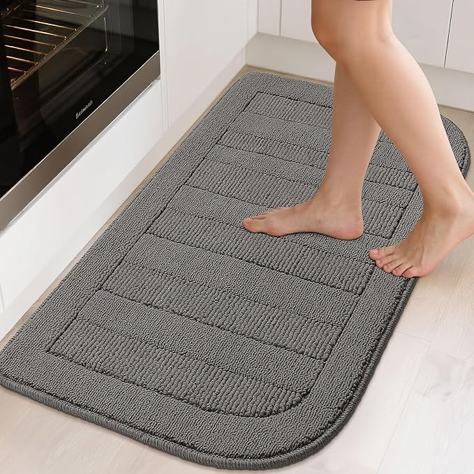 BEQHAUSE 24x40 Inch Kitchen Rug Mat Durable Kitchen Rugs Non-Slip Washable Absorbent Kitchen Mats for Floor Dirt-Resistant Semicircular Kitchen Mat (Grey)