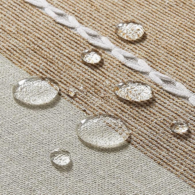 ZeeMart Contrast Linen Round Tablecloth 52 Inch Brown, Farmhouse Style Round Table Cloth Heavy Weight Beige Tablecloths, Water Resistant Burlap Table Cloths