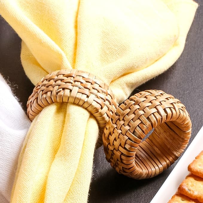 Lightnpro Natural Rattan Decorative Napkin Rings Set of 12, Serviette Napkin Rings Bulk for Party Decoration, Table Top Décor for Dinning Table, Everyday, Christmas, Easter Family Gatherings