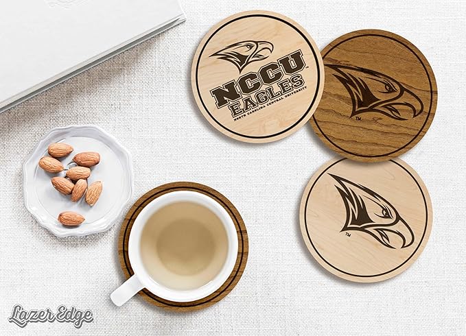 LazerEdge NC Central Eagles Wooden Coaster Set - Cherry Wood - Officially Licensed Product - 4-Pack