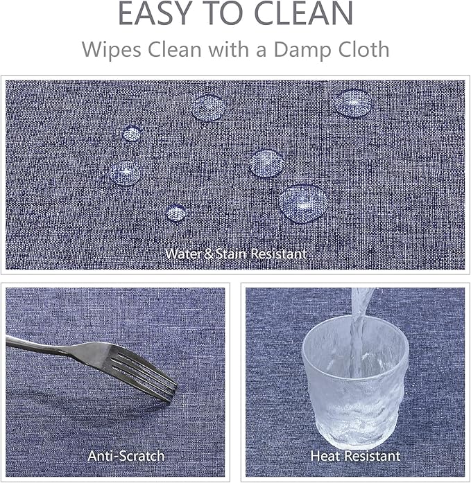 Rectangle Tablecloth Linen Textured Waterproof & Stain Resistant Table Cloth Wrinkle Free Decorative Fabric Farmhouse Table Cover for Dining/Party/Buffet/Wedding, 60 x 120 Inch, Demin Blue