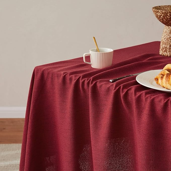 Linen Tablecloth for Square Table, 52x52 Inch Burgundy, Farmhouse Style Red Tablecloth, Water Resistant Burlap Tablecloths for Dining Table Farmhouse Kitchen