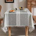 ZeeMart Contrast Linen Table Cloth Rectangle Table Cloths 60x84 Inch Mid-Stripe Grey, Farmhouse Style Heavy Weight Grey Tablecloth, Water Resistant Burlap Tablecloths