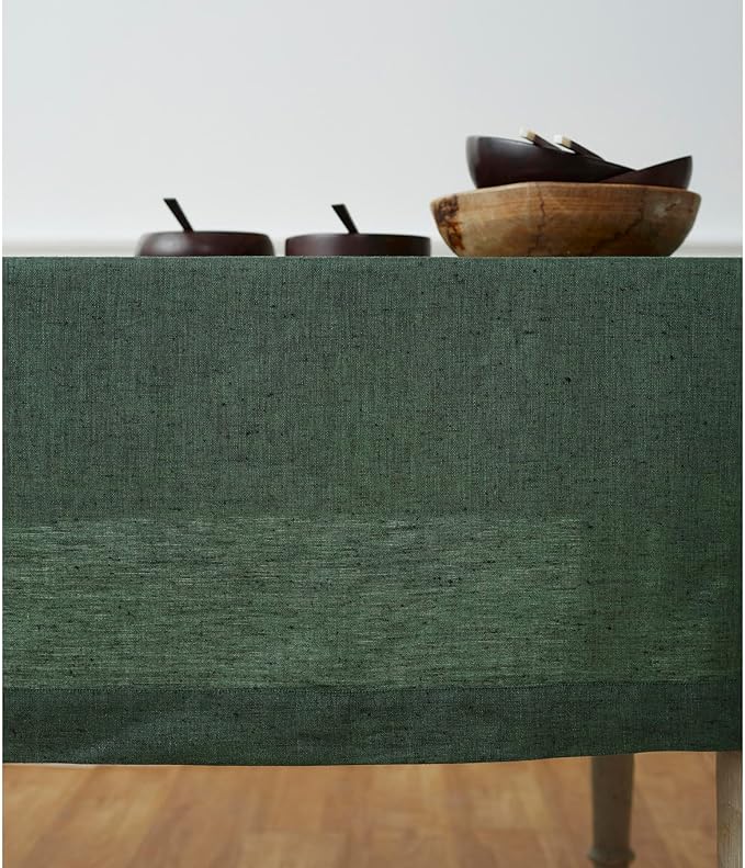 Solino Home Linen Tablecloth 60 x 90 Inch - 100% Pure Linen Forest Green Table Cloth for Rectangle Tables - Athena, Machine Washable Tablecloth for Winter, Easter, St Patricks Day