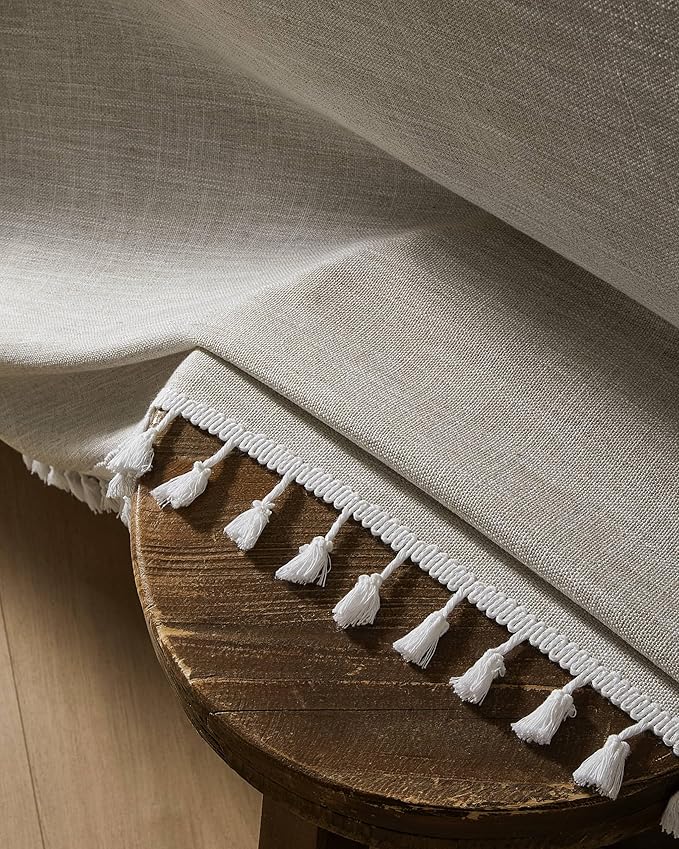 ZeeMart Contrast Linen Round Tablecloth 60 Inch Brown, Farmhouse Style Round Table Cloth Heavy Weight Beige Tablecloths, Water Resistant Burlap Table Cloths