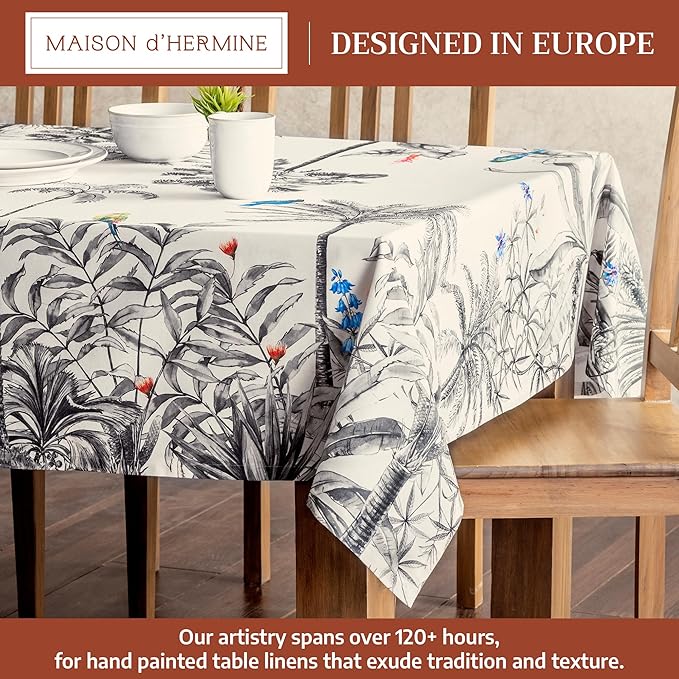 Maison d' Hermine Table Cloth Rectangle Table 100% Cotton 70 x 120 Inches Fall Tablecloth Reusable Everyday Use for Thanksgiving Christmas Decorations Dining Farmhouse Party (Amazonia)