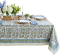ATOSII Clover Blue 100% Cotton Rectangle Fall Tablecloth, Handblock Floral Linen Table Cloth for Kitchen Dining Table I Parties Christmas Thanksgiving I Fall Home Decor 60 X 90 Inches I 6 Seater