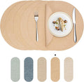 Round Wipeable Placemats Set of 6 – Faux Leather Round Table Mats, Waterproof & Washable Vinyl Placemats, Circle Design for Dining Table Decor– Warm Tan