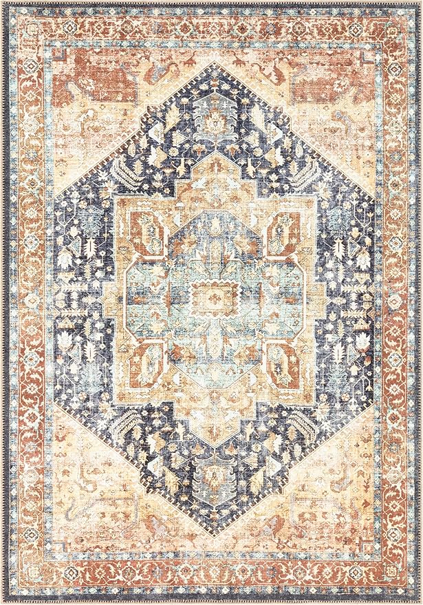 Keen Home Design 6x9 Rug - Machine Washable Area Rug with Non-Slip Backing, Ideal for Living Room, Dining Room, Bedroom - Vintage, Easy Clean, Durable, Low Pile Rug - (6' x 9')
