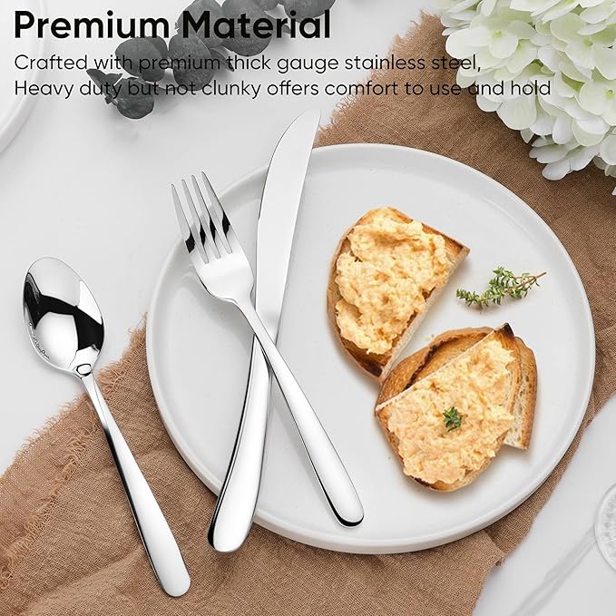 Herogo Heavy Duty Stainless Steel Silverware Set, 40-Piece Fancy Flatware Cutlery Set for 8, Modern Tableware for Home Restaurant Wedding, Heavy Eating Utensils, Mirror Polished, Dishwasher Safe