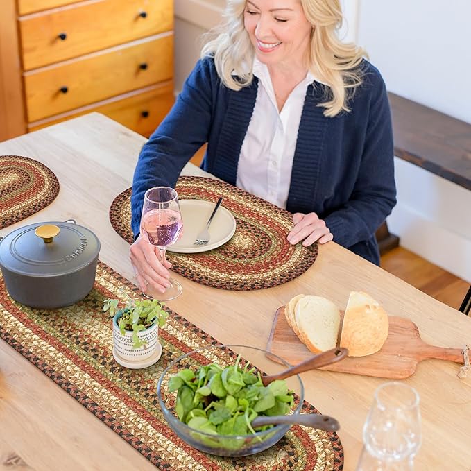 Homespice Gingerbread Braided Oval Table Runner, Warm Country Decor, Brown 11x36 - Jute Dining Table Accessories - Rich Colors, Easy to Clean, Durable and Protects Furniture