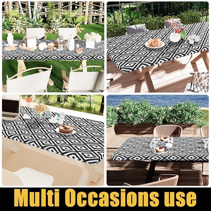 Smiry Rectangle Table Cloth Cover, Waterproof Elastic Fitted Picnic Tablecloth for 4 Foot Tables, Wipeable Flannel Backed Vinyl Tablecloths for Camping, Dining, Outdoor (Black, 30" x 48")