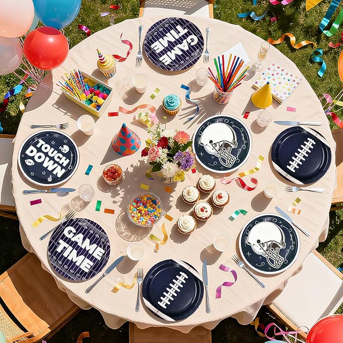 60Pcs Cowboys Football Party Supplies 9” Navy Blue Football Paper Plates Footballs Themed Plates Disposable Tableware for Game Day Sports Birthday Party Supplies