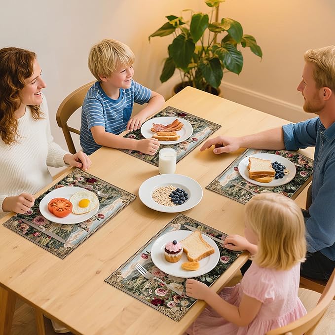 Roses Placemats Set of 4 Washable Table Place Mats for Dining Kitchen Party Decor
