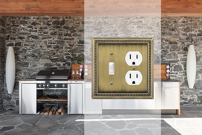Henne Bery Sunken Pearls Heavy Duty Decorative Wall Plate Switch Plate Outlet Cover (Toggle/Duplex, Antique Brass)