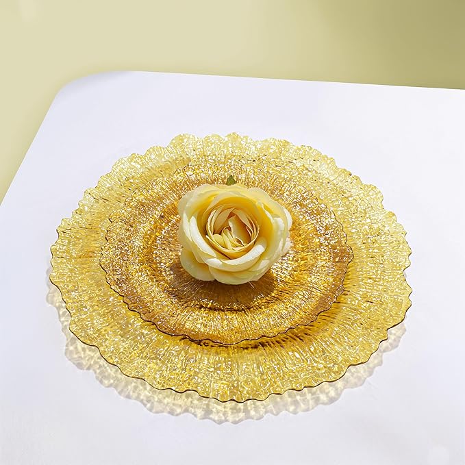 U-QE 60PCS Clear Yellow Plates - Yellow Plastic Plates Disposable&Reusable - Heavy Duty Plastic Plate for Party&Wedding Including 30 Dinner Plate 10" & 30 Appetizer 7"