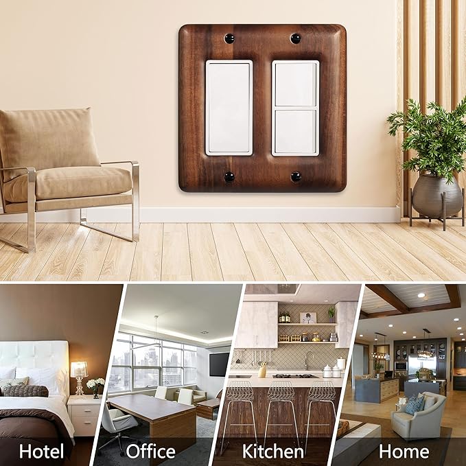 Two Light Switch Cover Plate Solid Walnut Decorative 2-Gang Light Switch Cover, Premium Wooden Wall Plate