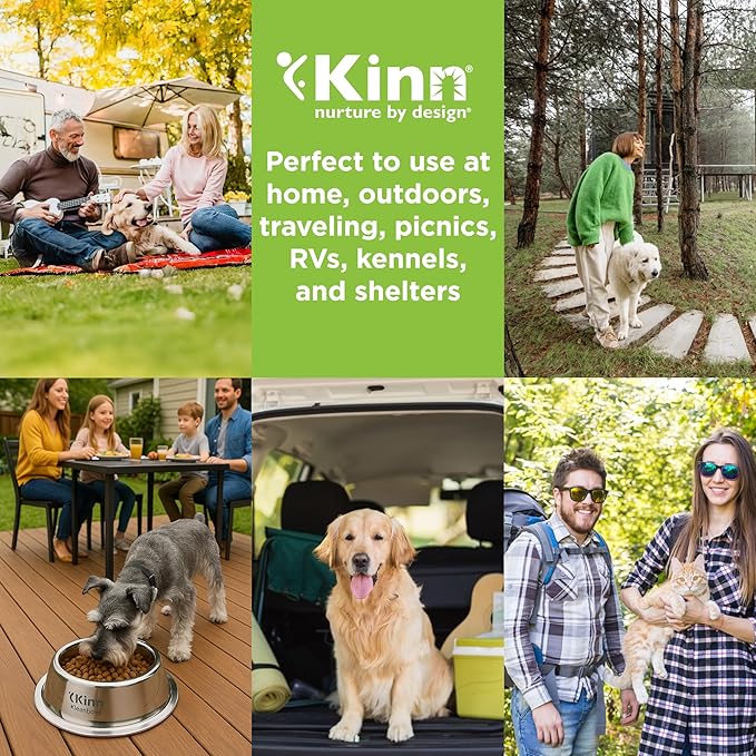 Kinn Kleanbowl Pet Bowl Stainless Steel Frame with Compostable Refills, 32 oz (Pack of 2) – Spill-Proof Stable Disposable Pet Bowls for Easy Cleaning and Healthy Pets, No Plastic