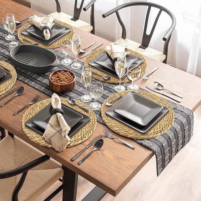 Kochorie Set of 6 Round Woven Placemats - 12 Inch Natural Boho Rattan Wicker Table Mats for Home Dining Table