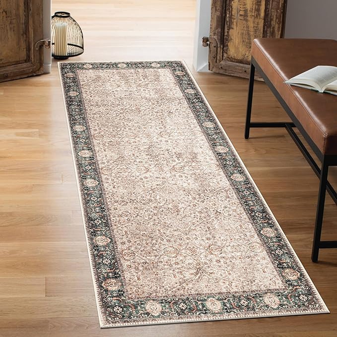 Keen Home Design 2x10 Rug - Machine Washable Runner Rug with Non-Slip Backing, Ideal for Hallway, Entryway, Kitchen, Laundry Room - Vintage, Easy Clean, Durable, Low Pile - (2'6" x 10')