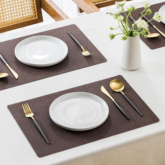 Jovono Faux Leather Placemats Set of 8, Waterproof Washable Table Mats, Easy-Clean Heat Resistant Kitchen Vinyl Place Mat for Dining Table, Restaurant, Indoor, 17.8"x11.8", Coffee
