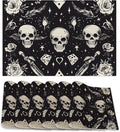 Skull Head Placemats Set of 6,Rose Table Mates Non-Slip Heat Resistant Washable Linen Place Mats for Party Kitchen Dining Decoration Indoor Outdoor 12"x18"