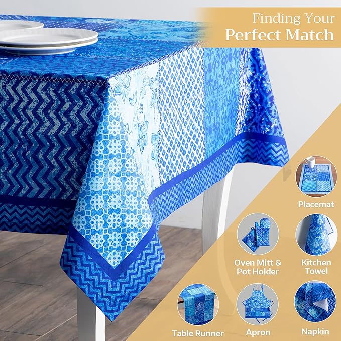 Maison d' Hermine Table Cloth Square Table 100% Cotton 54 x 54 Inches Tablecloth Reusable Decorative for Dining Room Farmhouse Home Valentines Day Decorations Spring Summer - Indigo Love