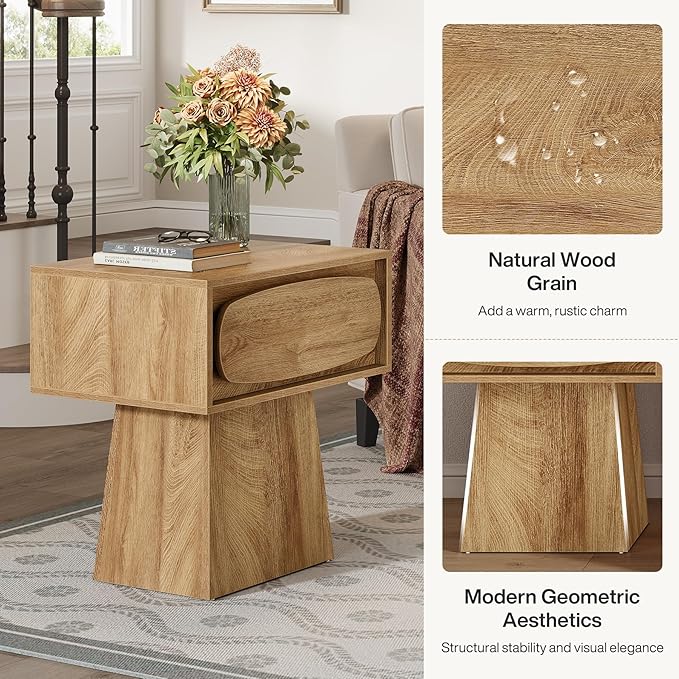 Tribesigns Side End Table with Storage Drawer for Living Room, Bedroom, Office and Dorm Small Space, Modern Mid-Century Accent Farmhouse Bedside with Oval-Shaped Handle, Night Stand Easy Assembly
