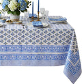ATOSII Gulbahar Blue 100% Cotton Fall Rectangle Tablecloth, Hand Block Print Washable Table Cover, Christmas Parties Buffet Dining, Weddings, Thanksgiving Easter Home Decor, 60 X 90 Inches 6 Seater