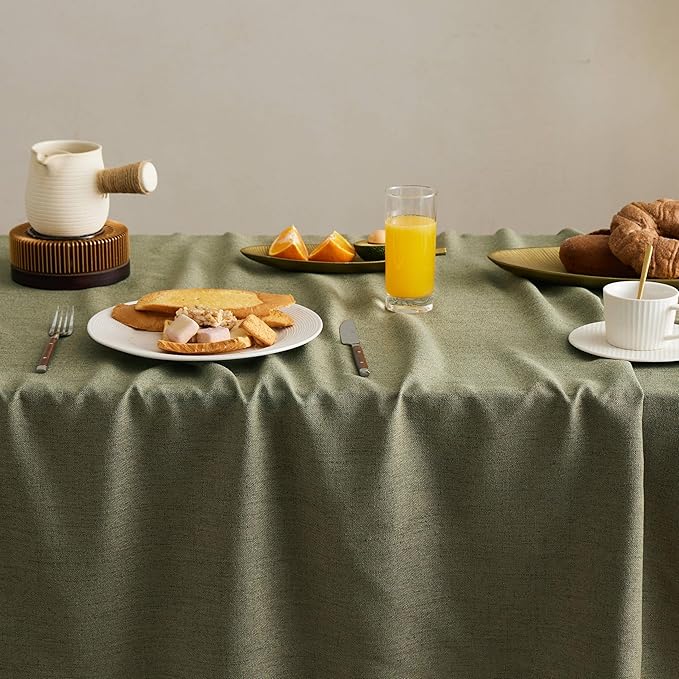 Linen Tablecloth for Rectangle Table, 60x84 Inch Olive, Farmhouse Style Green Tablecloth, Water Resistant Burlap Tablecloths for Dining Table Farmhouse Kitchen