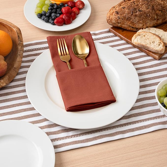 Blue Needles Solid Cloth Napkins Set of 12 Rust 100% Cotton Dinner Napkins 18x18 inches - Soft, Reusable, Absorbent & Washable Linen, Ideal for Wedding Events, Parties & Everyday Use
