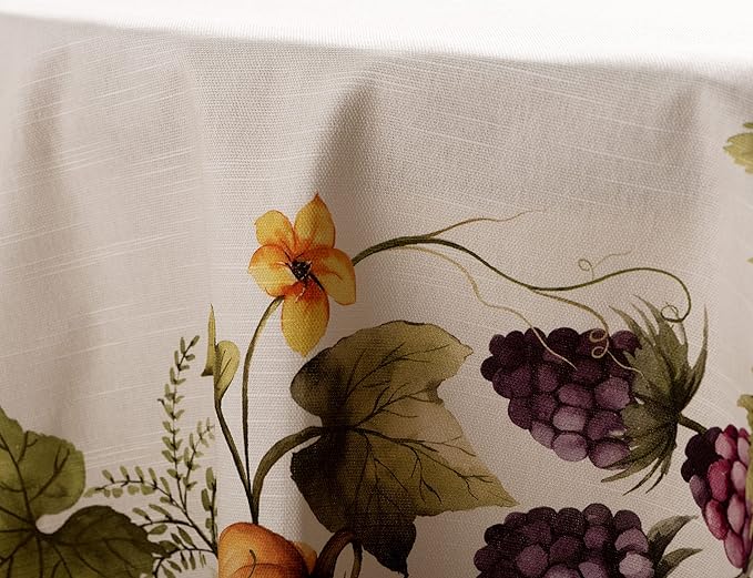 Maison d' Hermine Table Cloth Round Table 100% Cotton 69 Inches Fall Tablecloth Reusable Everyday Use for Thanksgiving Christmas Decorations Dining Farmhouse Party (Pumpkin Garden - Cloudy Cream)