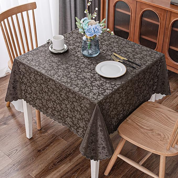 Smiry Square Table Cloth, Waterproof Heavy Duty Vinyl Tablecloths, Wipeable Washable Table Cover for Kitchen and Dining Room (Coffee, 54" X 54")