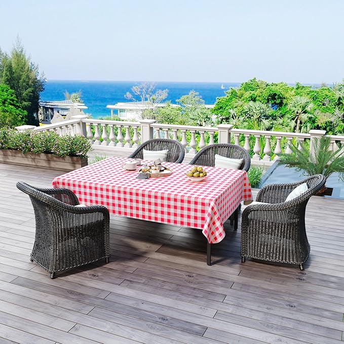 misaya Rectangle Waterproof Vinyl Table Cloth, Buffalo Flannel Backed Tablecloth, Wipeable Plastic Table Cover for Valentine's Day, Dinner, Kitchen, Outdoor (54" x 78", Red and White)