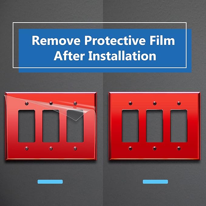 LIDER Reflective Acrylic Decorator Wall Plate, Mirrored Light Switch Plate, Plexiglass Outlet Cover, Acrylic Glass, Oversized 3-Gang 5.25" x 7.06", LWP-33O-ARD5P, Red, 5 Pack