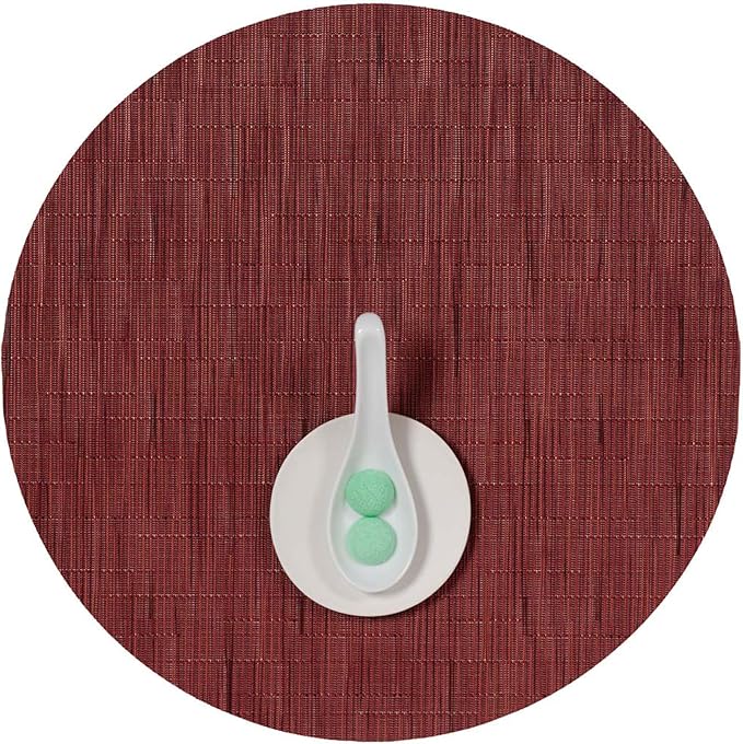 Chilewich Bamboo Placemats Set of 4 - Round Woven Placemats - Reusable, Stain-Resistant, Indoor/Outdoor Tabletop Protection - 15" - Cranberry