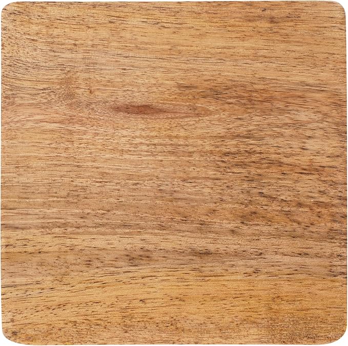 Set of 4 Wood Coasters - Natural Mango Wooden Coasters for Drinks, Beverages, Wine Glasses & Bar Glasses - Rustic & Durable Drink Coasters - Coaster Set for Home, Kitchen, Dining, Bar Decor