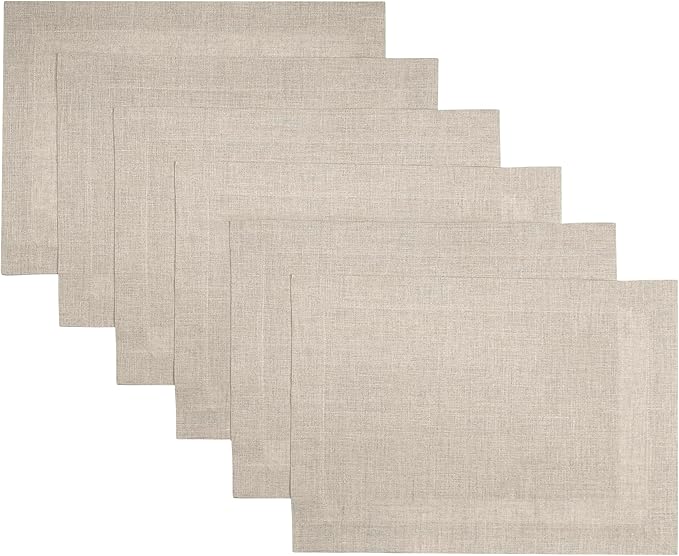 D'Moksha Homes Linen Natural Placemats Set of 6-100% Pure Linen Placemats 14 x 19 Inch for Valentines, Spring, Easter - Handcrafted and Machine Washable