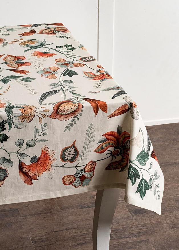 Maison d' Hermine Table Cloth Rectangle Table 100% Cotton 70 x 108 Inches Fall Tablecloth Reusable Everyday Use for Thanksgiving Christmas Decorations Dining Farmhouse Party (Dalida)