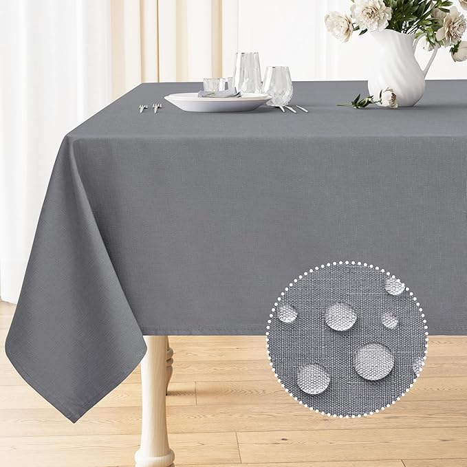 Smiry Rectangle Table Cloth Linen Textured, Waterproof Spillproof Anti-Wrinkle Burlap Tablecloth, Washable Decorative Fabric Table Cover for Dining, Party, Banquet, 60 x 84 Inch, Grey