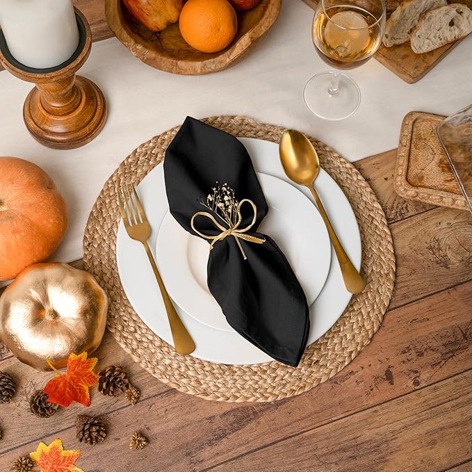 Blue Needles Solid Cloth Napkins Set of 6 Black 100% Cotton Dinner Napkins 18x18 inches - Soft, Reusable, Absorbent & Washable Linen, Ideal for Christmas Events, Parties & Everyday Use