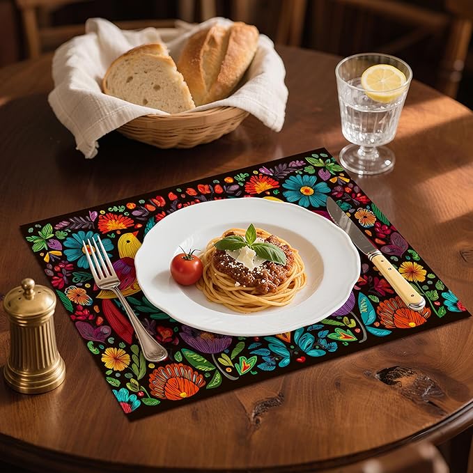 Mexican Placemats Set of 4 Washable Table Place Mats for Dining Kitchen Party Decor