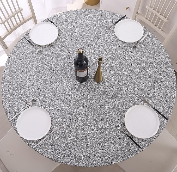 Walrus Round Vinyl Fitted Tablecloth with Flannel Backing Elastic Edge Design Table Cover Waterproof Oil-Proof PVC Table Cloth Stain-Resistant Best for 45"-56" Round