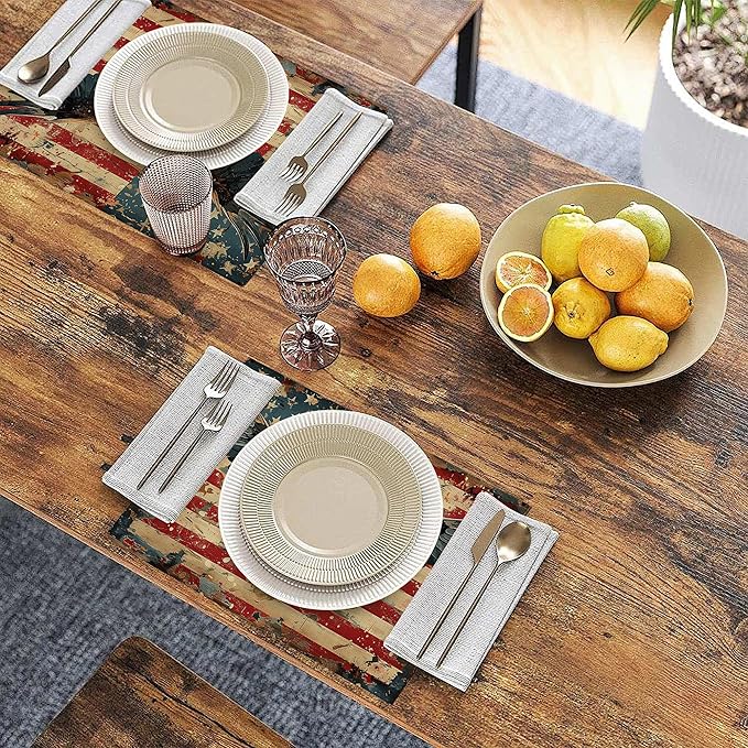 American Flag 12x18 Inch Placemats Set of 6 - Waterproof, Retro Eagle Non-Slip & Washable Table Mats for Kitchen & Dining Table Placemats
