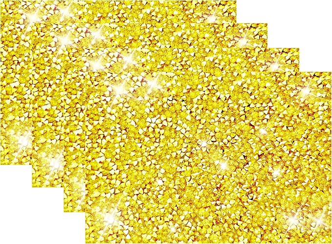 Gold Placemats Gold Heat Resistant Mat Square Placemats Trivets Rhinestone Decor Place Mat Crushed Diamond Decor Bling Sparkly Mat Set of 4