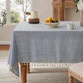 Linen Tablecloth with Tassels, Farmhouse Style Blue Tablecloth, Water Resistant Burlap Tablecloths for Square Table, 52x52 Inch Blue