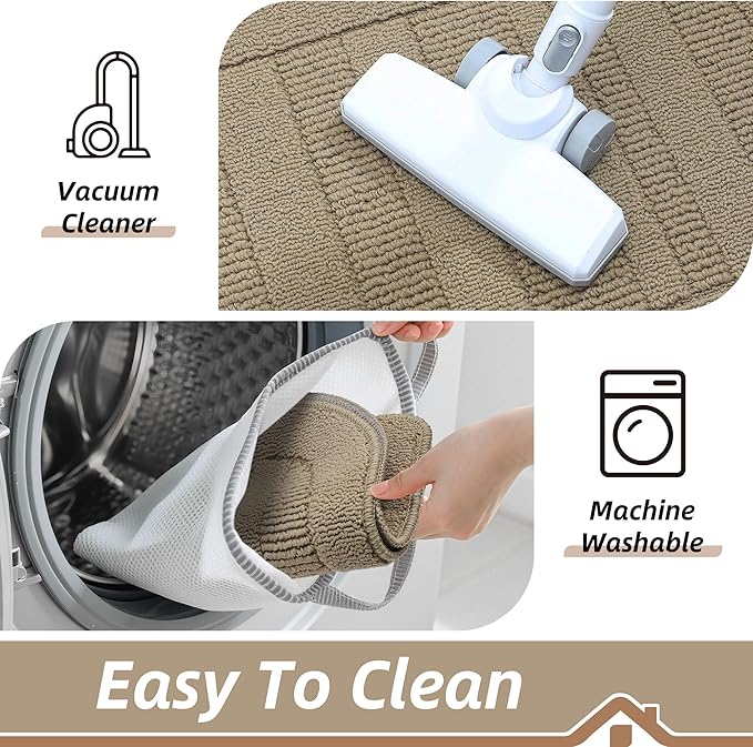 BEQHAUSE 30x18 Inch Kitchen Rug Mat Durable Kitchen Rugs Non-Slip Washable Absorbent Kitchen Mats for Floor Dirt-Resistant Semicircular Kitchen Mat (Beige)